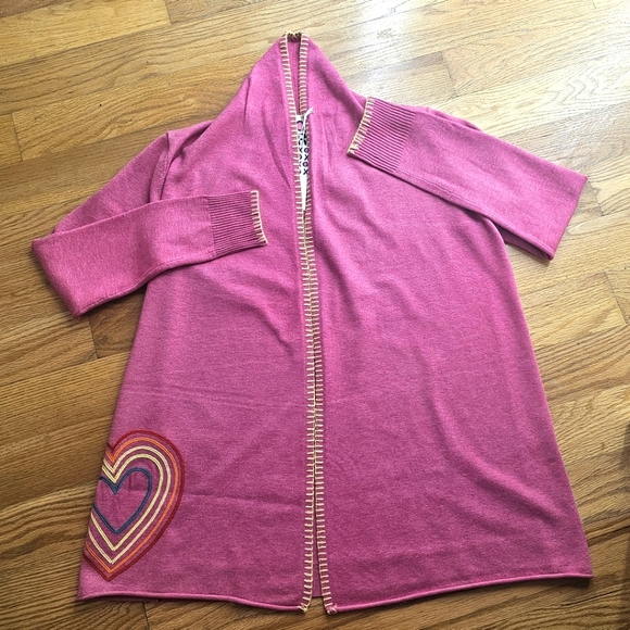 COPY - Kerri Rosenthal Rainbow Heart Pink Cardigan Open Front Sweater - Picture 6 of 12